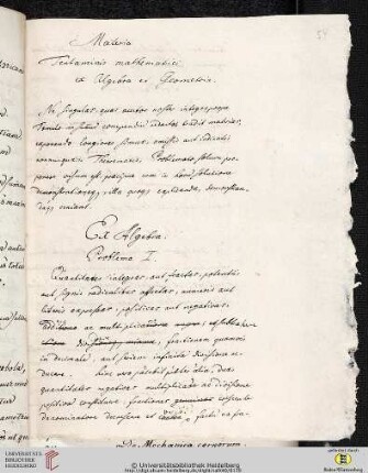 Aufgabensammlung: Materia Tentaminis mathematici ex Algebra et Geometria