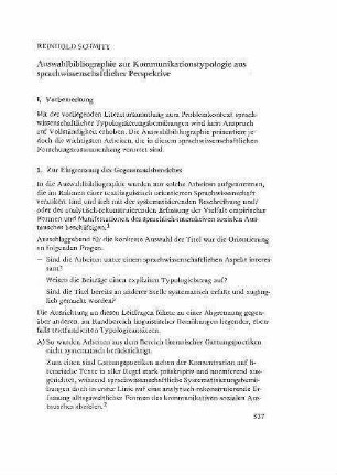 Auswahlbibliographie zur Kommunikationstypologie aus sprachwissenschaftlicher Perspektive