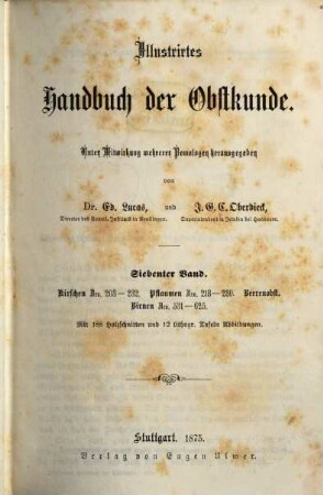 Illustrirtes Handbuch der Obstkunde. 7, Kirschen Nro. 203 - 232, Pflaumen Nro. 218 - 280, Birnen Nro. 531 - 625, Beerenobst