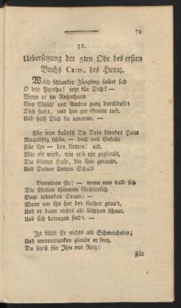 32. Uebersetzung der 5ten Ode des ersten Buchs Carm. des Horaz