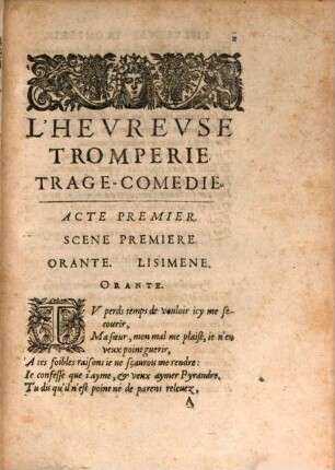 La Lisimene. L'Heureuse Tromperie : Tragecomedie