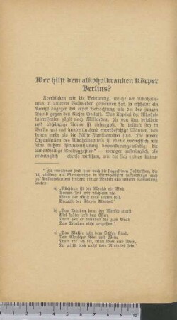 Wer hilft dem alkoholkranken Körper Berlins?
