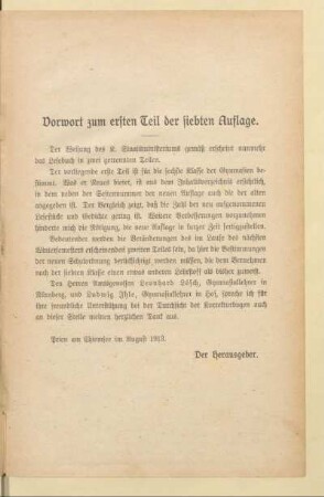 Vorwort zum ersten Teil der siebten Auflage