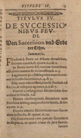Titvlvs IV. De Svccessionibvs Fevdi. Von Succession vnd Erbe der Lehn.
