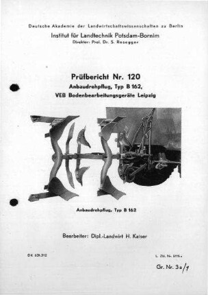 Anbaudrehpfug, Typ B 162