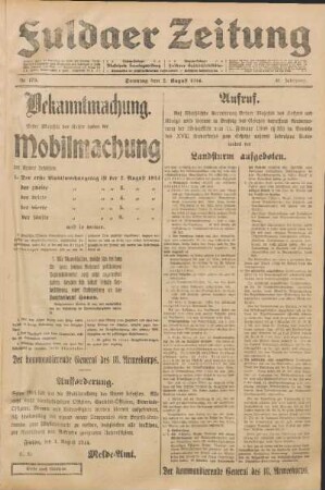Ausgabe vom Sonntag, den 02. August 1914.