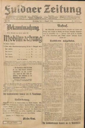 Ausgabe vom Sonntag, den 02. August 1914.