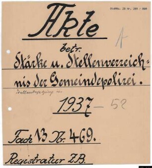 Stärke und Stellenverhältnis der Gemeindepolizei.