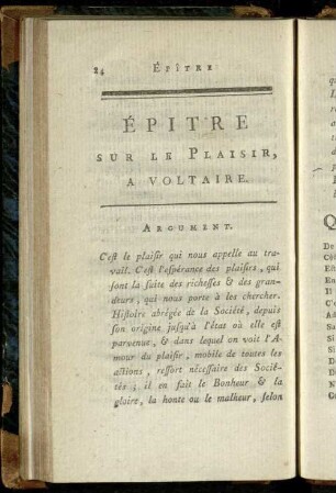 Épitre sur le Plaisir, a Voltaire.