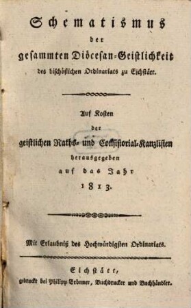 Schematismus der Diözese Eichstätt, 1813
