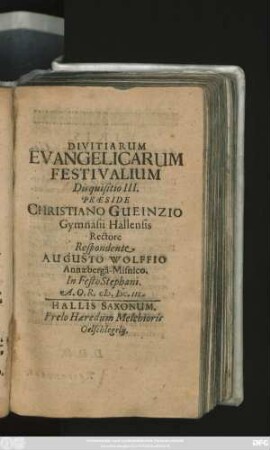 Divitiarum Evangelicarum Festivalium Disquisitio III.