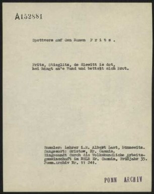 Fritz, Stieglitz, de Kiewitt is dot