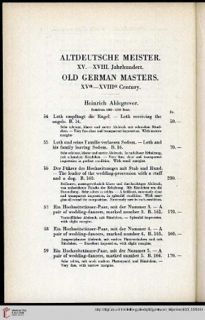 Altdeutsche Meister XV.-XVIII. Jahrhundert / Old German Masters XVth-XVIIIth Century (Nr. 54-328)