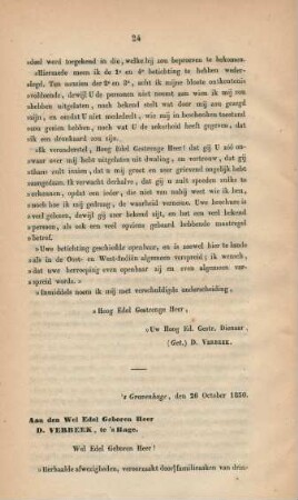 Aan den wel edel geboren heer D. Verbeek, te 's Hage
