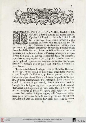 Il Pittore Cavalier Carlo Cignani [...]