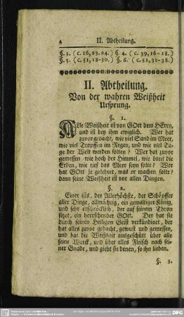 II. Abtheilung. Von der wahren Weißheit Ursprung