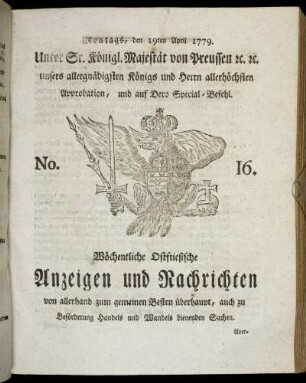 No. 16. Montags, den 19ten April 1779.