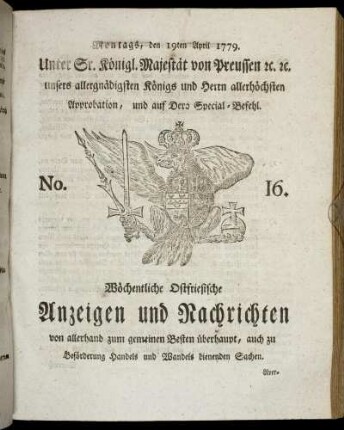 No. 16. Montags, den 19ten April 1779.