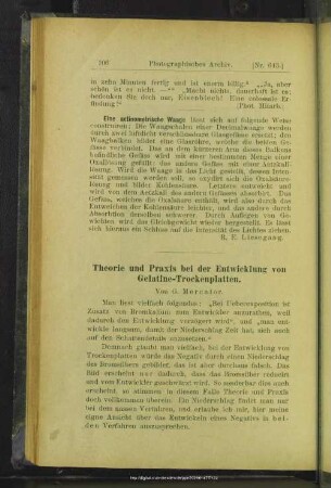 Theorie und Praxis bei der Entwicklung von Gelatine-Trockenplatten
