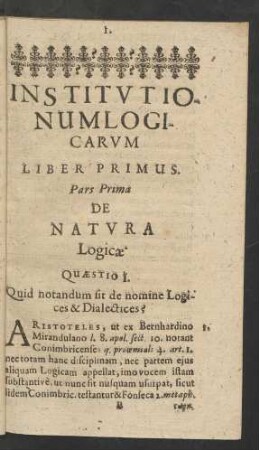 Pars Prima De Natura Logicae