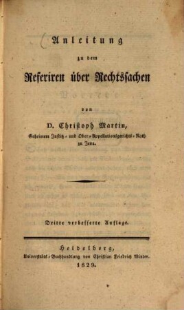 Christoph Martin's Anleitung zu dem Referiren über Rechtsachen