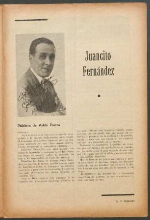 Juancito Fernández : Palabras de Pablo Piazza