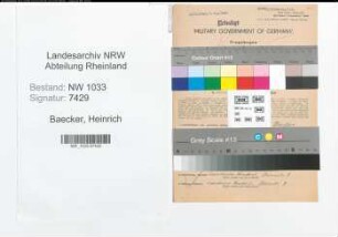 Entnazifizierung Heinrich Baecker , geb. 19.07.1895 (Polizeiwachtmeister)