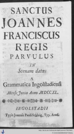 Sanctus Joannes Franciscus Regis Parvulus