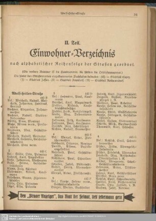 II. Teil. Häuserbuch : II. Teil. Einwohner-Verzeichnis nach alphabetischer Reihenfolge der Straßen geordnet