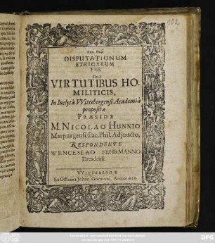 Disputationum Ethicarum VIII. De Virtutibus Homiliticis