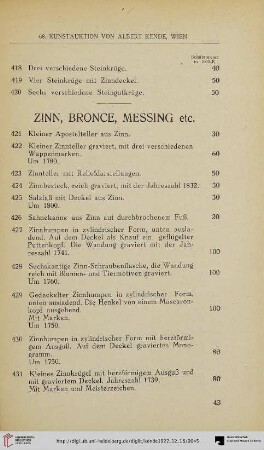 Zinn, Bronce, Messing etc. (Nr. 421-466)