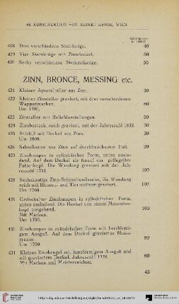 Zinn, Bronce, Messing etc. (Nr. 421-466)