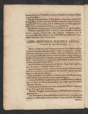 Libri Historici, Politici, Genealogici & Geographici.