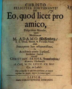 De eo quod licet pro amico, disquisitio moralis