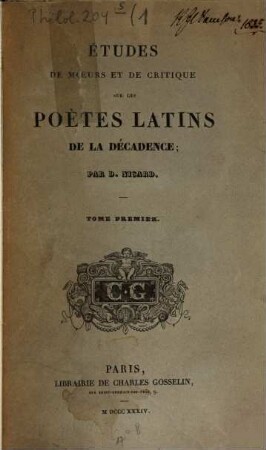 Etudes De Moeurs Et De Critique Sur Les Poètes Latins De La Décadence, 1