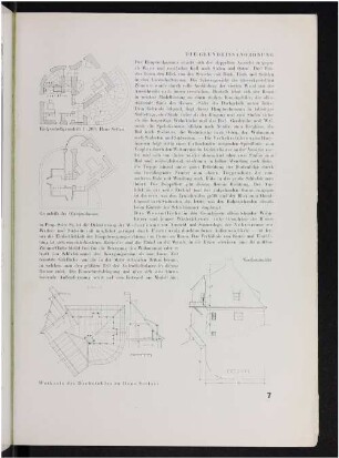 Erdgeschoßgrundriß 1:200, Haus Settari. Grundriß des Obergeschosses. Werksatz des Dachstuhles zu Haus Settari. Nordostansicht