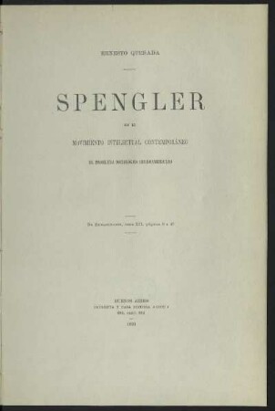 Spengler en el movimiento intelectual contemporáneo : el problema sociológico iberoamericano