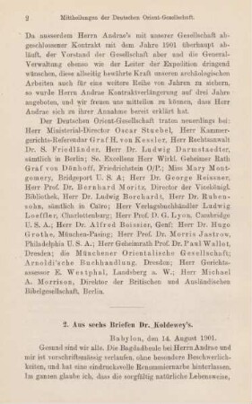 2. Aus sechs Briefen Dr. Koldewey's