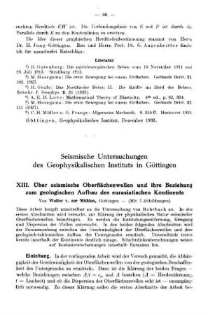XIII. Über seismische Oberflächenwellen und ihre Beziehung zum geologischen Aufbau des eurasiatischen Kontinents