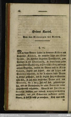 Drittes Kapitel. Von den Wohnungen der Bienen