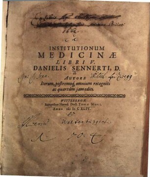 Danielis Sennerti Institutionum medicinae libri quinque