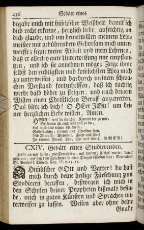 CXIV. Gebätt eines Studierenden. - CXXV. Gebätt der Eltern für ihre Kinder.