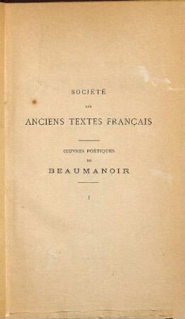 Oeuvres poétiques de Philippe de Remi, Sire de Beaumanoir, I