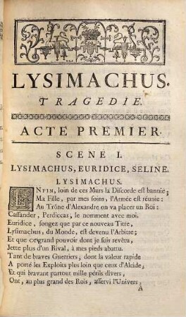 Lysimachus : Tragédie ; Représentée pour la premiére fois le 13 Décembre 1737
