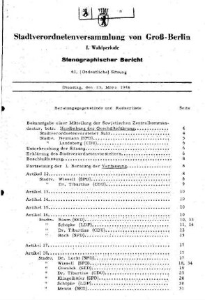 Nr. 61, 23. März 1948, Ordentliche Sitzung