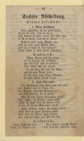 Sechste Abtheilung. Kleine Lesestücke