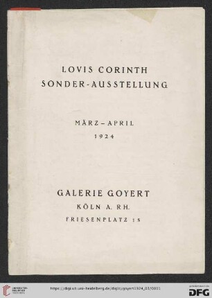 Lovis Corinth : Sonder-Ausstellung : März-April 1924