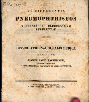 De differentia pneumophthiseos tuberculosae, ulcerosae ac purulentae : Diss. inaug. med.