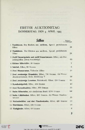 Erster Auktionstag: Donnerstag, den 4. April 1935 (Nr. 1-300)