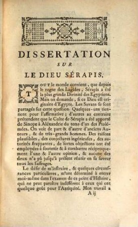 Dissertation Sur Le Dieu Sérapis, Où l'on examine l'Origine, les Attributs & le Culte de cette Divinité